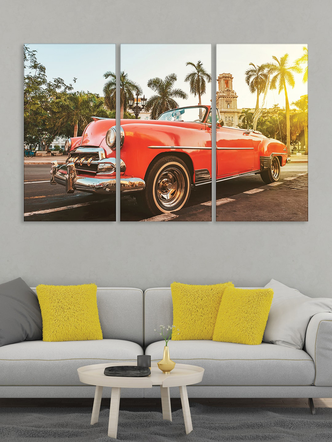 RANDOM Red & Green 3 Pieces Abstract Canvas Wall Painting