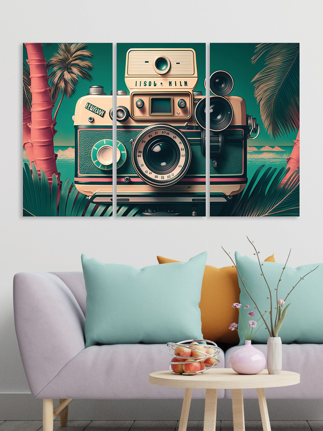 RANDOM Green 3 Pieces Camera Printed Canvas Wall Art