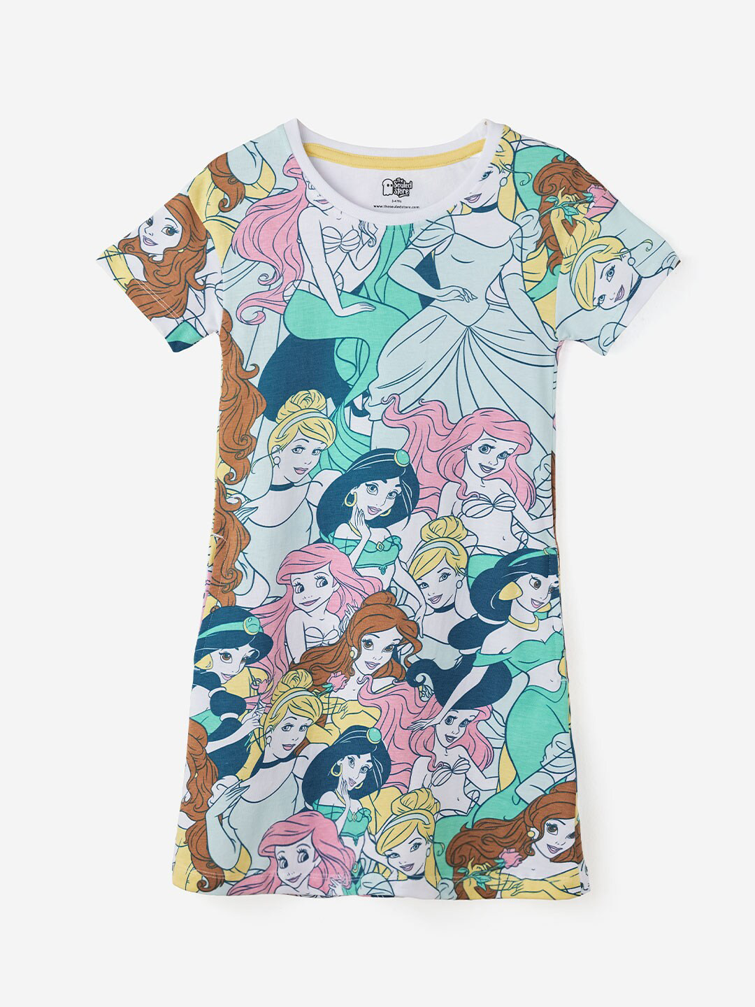 The Souled Store Girls White Disney Princess Printed Cotton T-shirt Dress