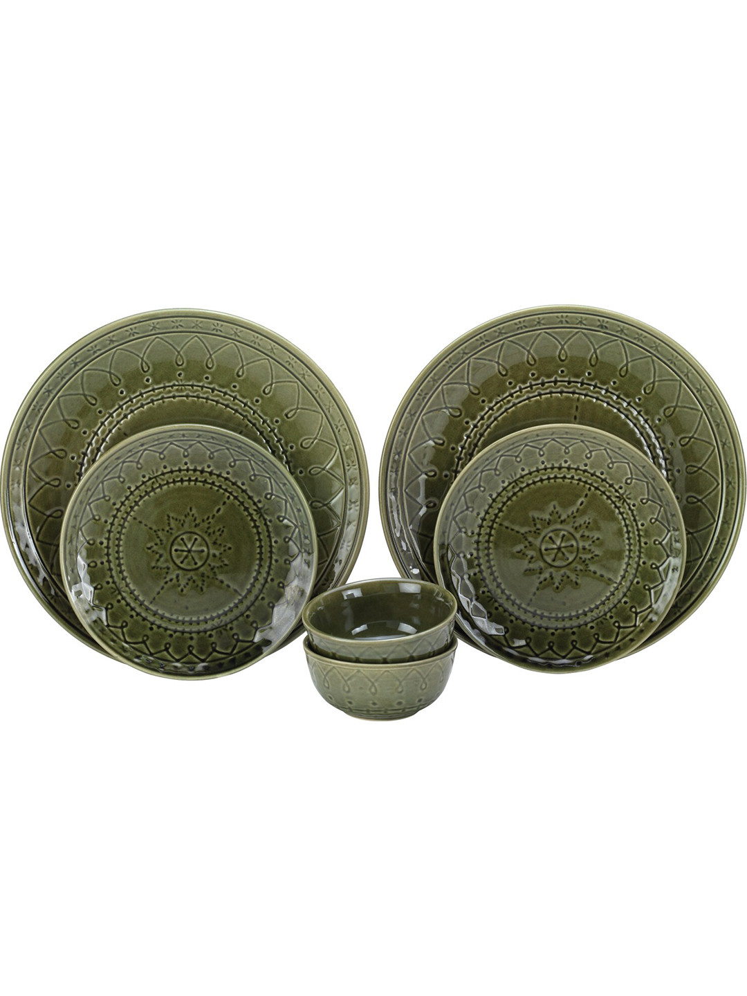 BODHI HOUSE 6 Pieces Green Printed Ceramic Glossy Dinner Set