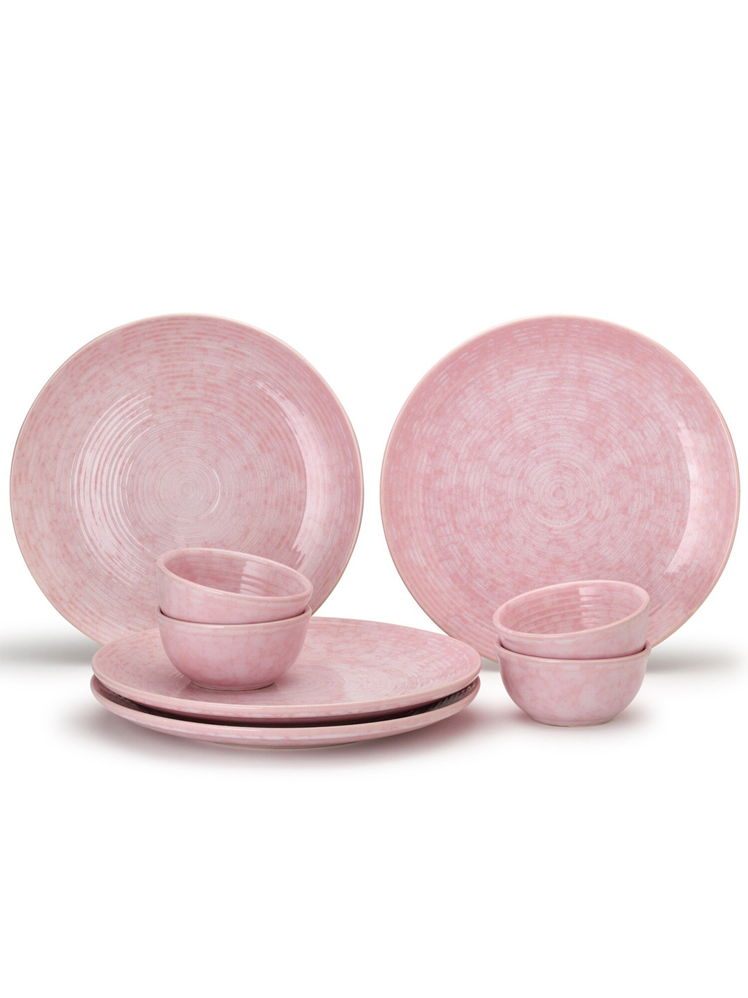 BODHI HOUSE Pink 8 Pieces Printed Ceramic Glossy Dinner Set
