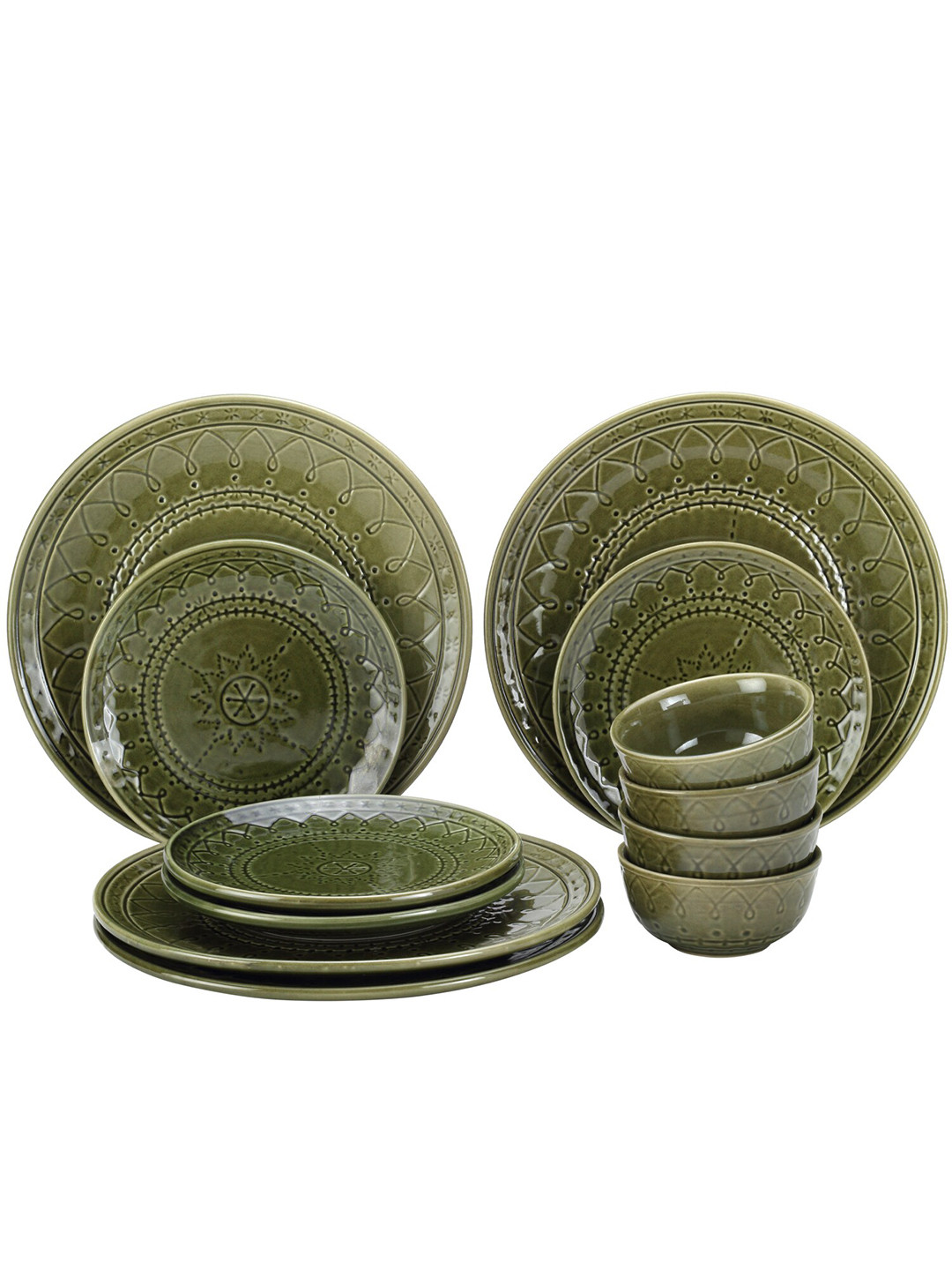 BODHI HOUSE Green 12 Pieces Ceramic Glossy Dinner Set