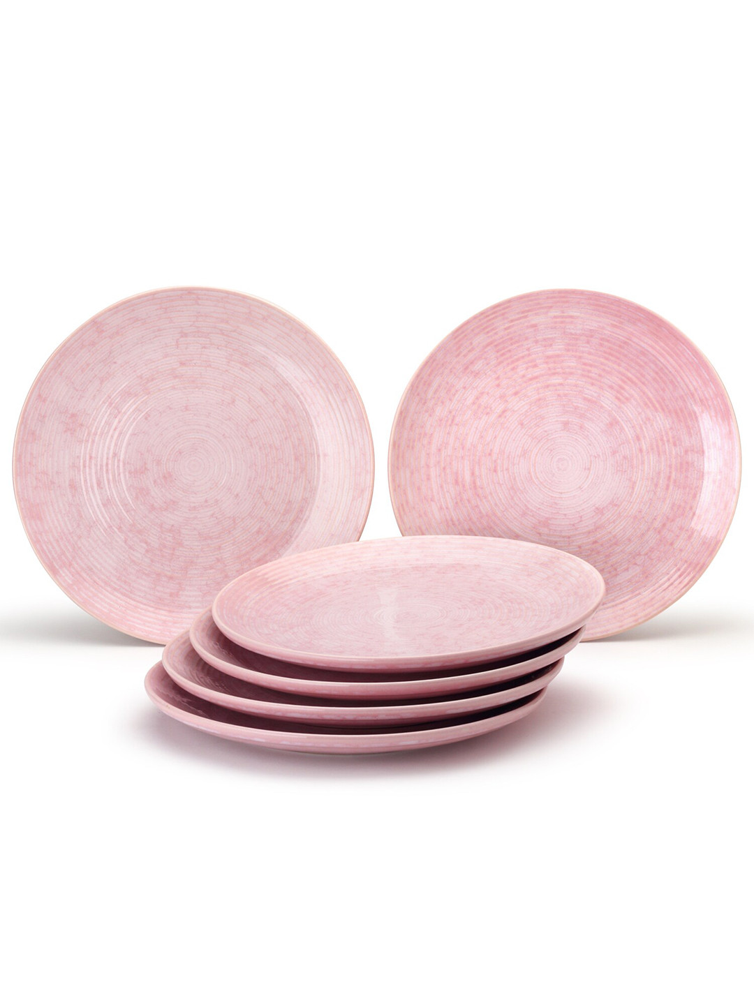 BODHI HOUSE Pink 6 Pieces Textured Ceramic Glossy Dinner Plates