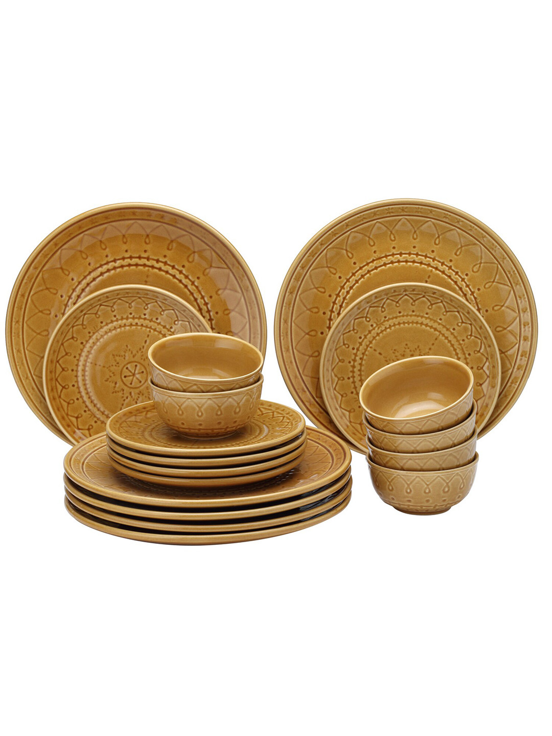 BODHI HOUSE Brown Floral Ceramic Microwave Safe 18 Piece Dinner Set