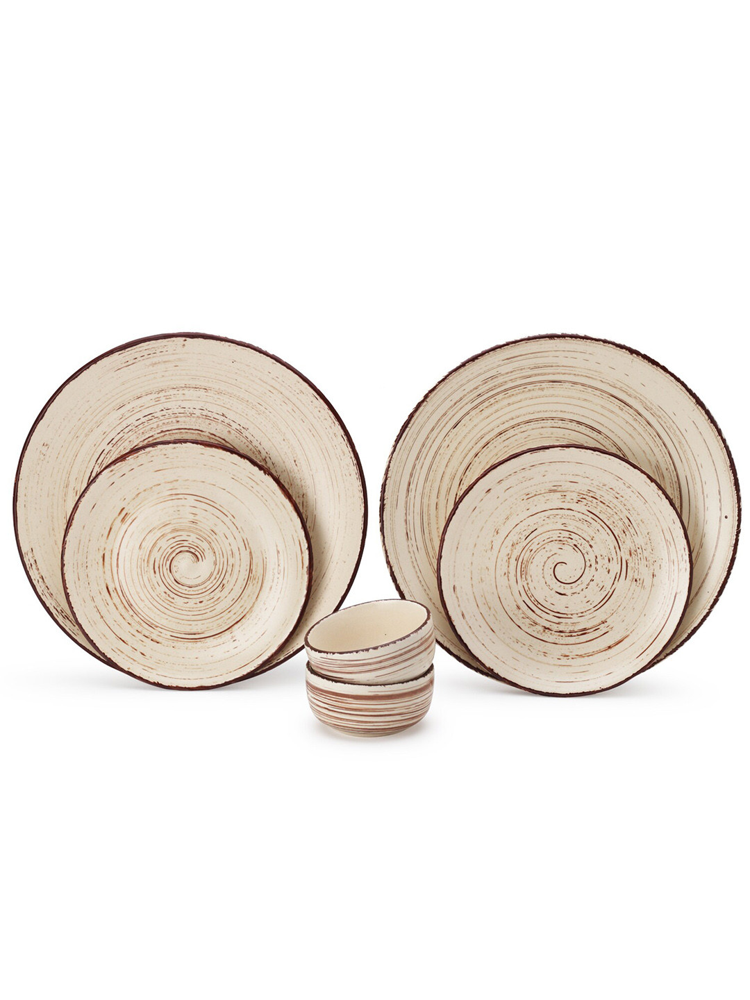 BODHI HOUSE Beige Floral Ceramic Dishwasher and Microwave Safe 6 Piece Dinner Set