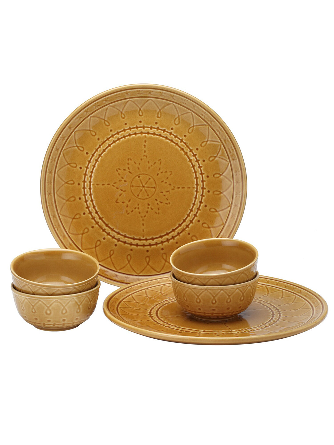 BODHI HOUSE Gold Floral Ceramic Microwave Safe 6 Piece Dinner Set