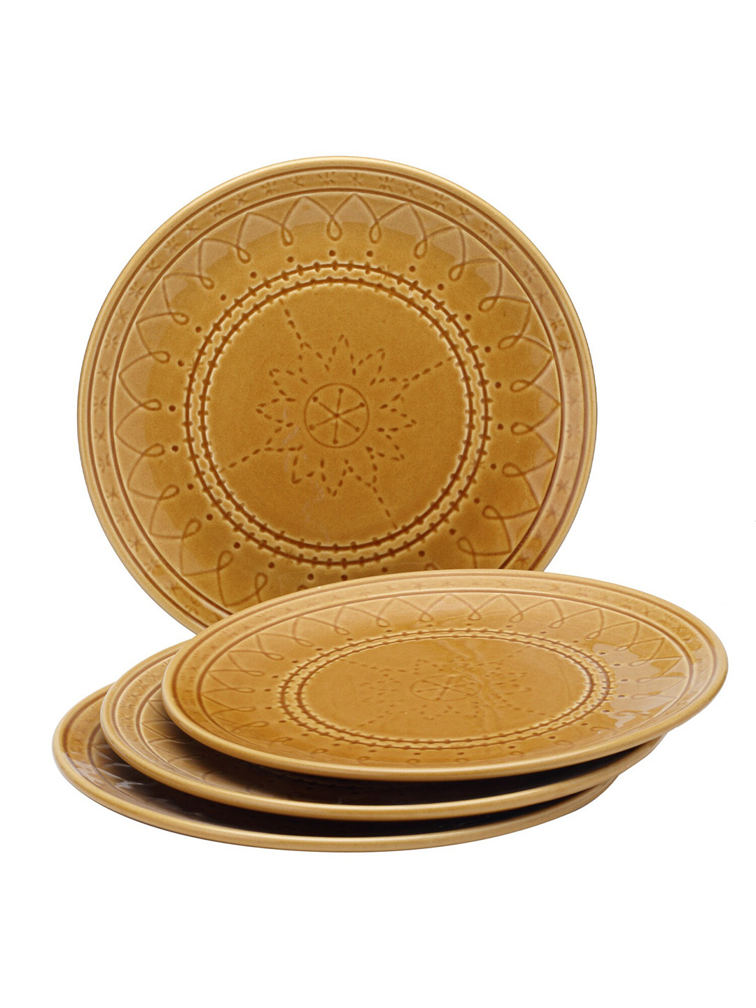 BODHI HOUSE 4 Pieces Brown Printed Ceramic Glossy Plates