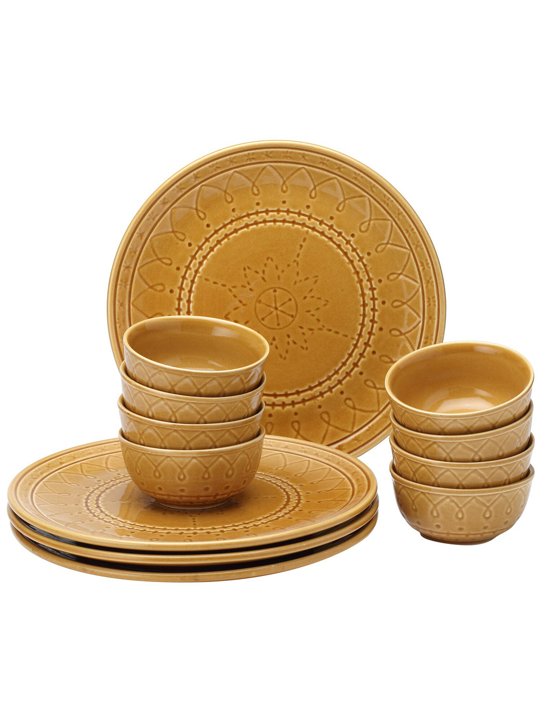 BODHI HOUSE Brown Floral Ceramic Microwave Safe 12 Piece Dinner Set