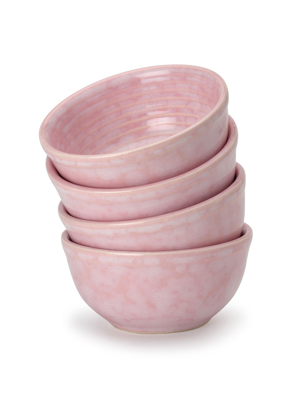 BODHI HOUSE 4 Pieces Pink Textured Ceramic Glossy Bowls