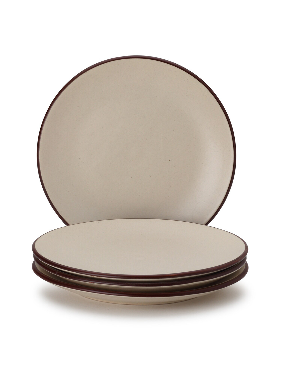 BODHI HOUSE Off White & Brown 4 Pieces Ceramic Glossy Quarter Plates