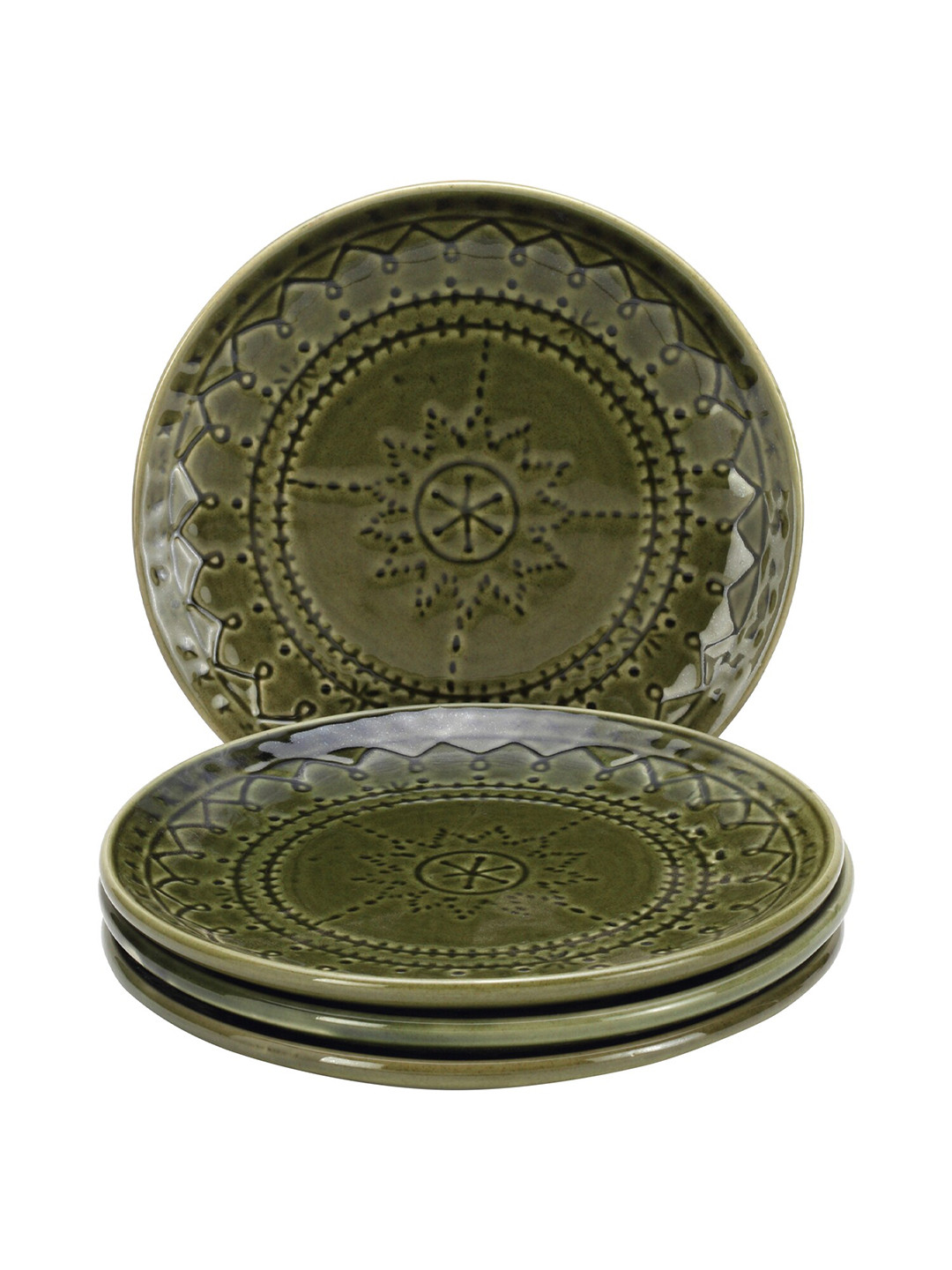 BODHI HOUSE 4 Pieces Green Printed Ceramic Glossy Plates