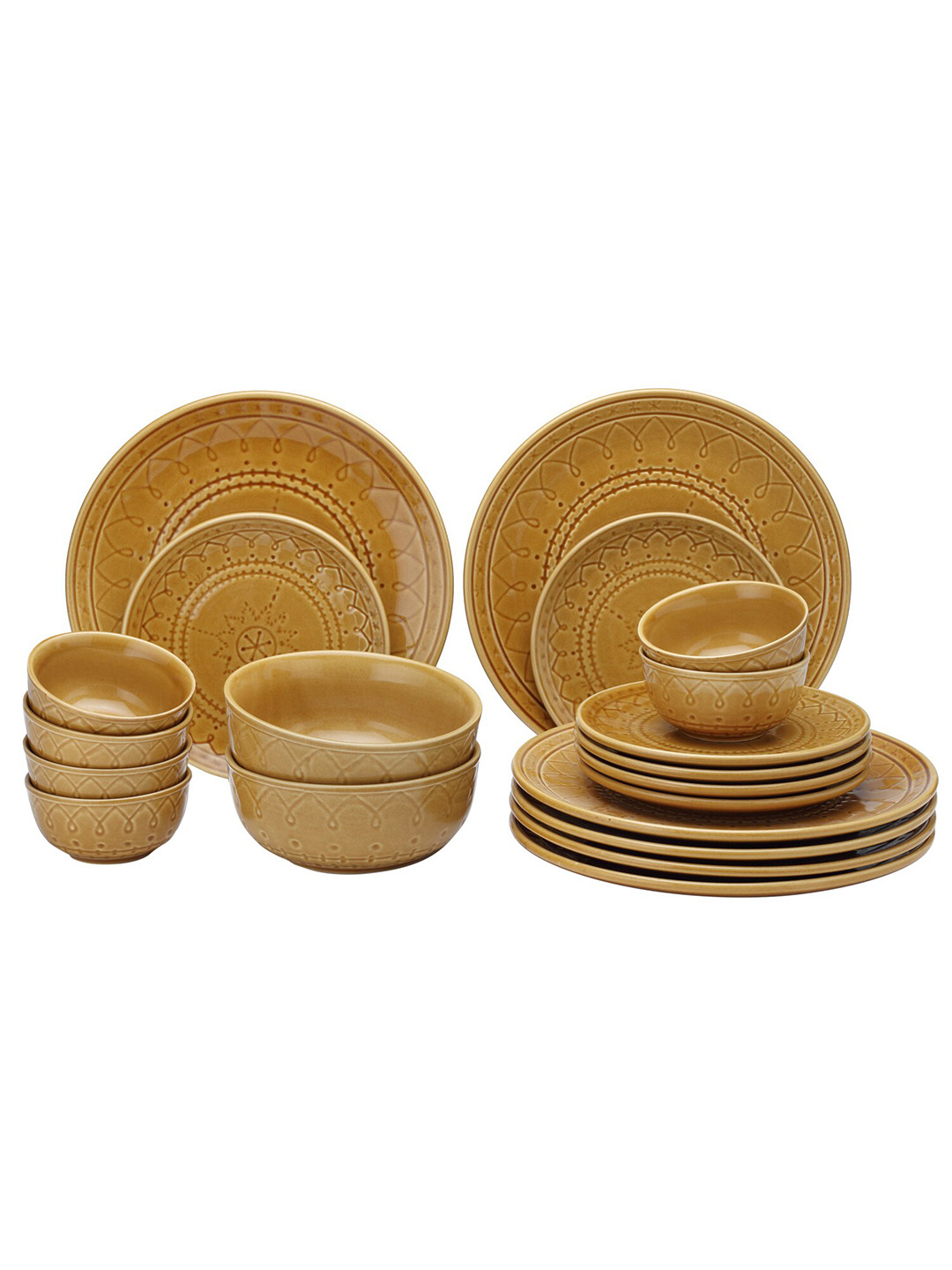 BODHI HOUSE Brown Geometric Ceramic Microwave Safe 20 Piece Dinner Set