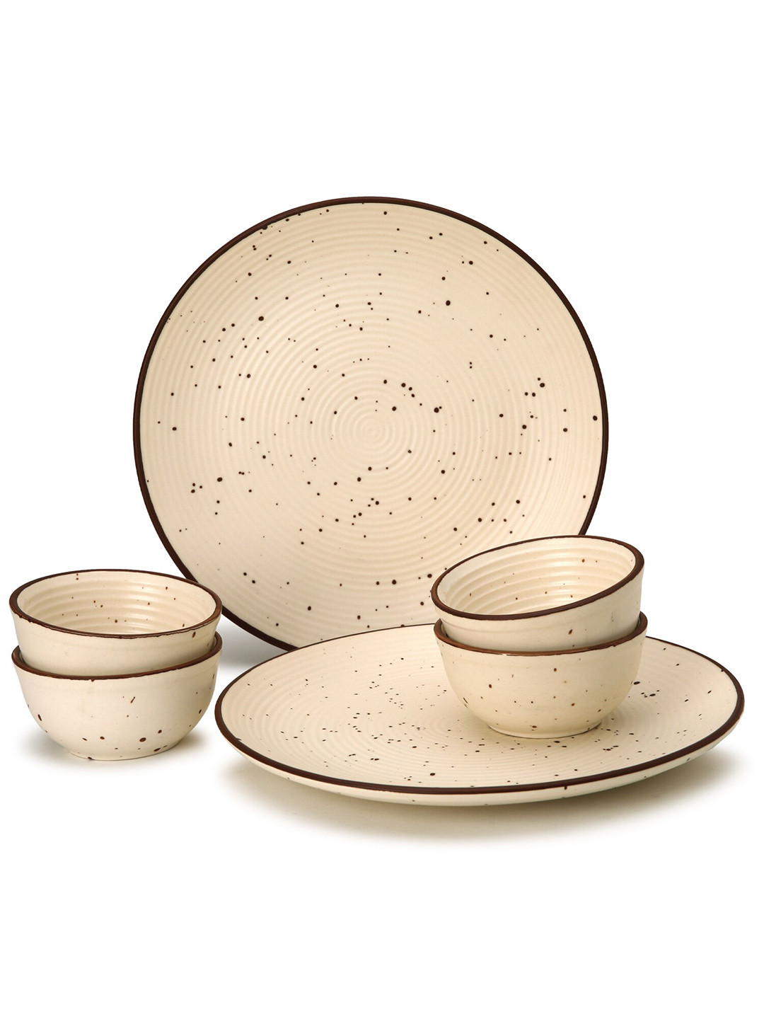 BODHI HOUSE Beige Geometric Ceramic Microwave Safe 6 Piece Dinner Set