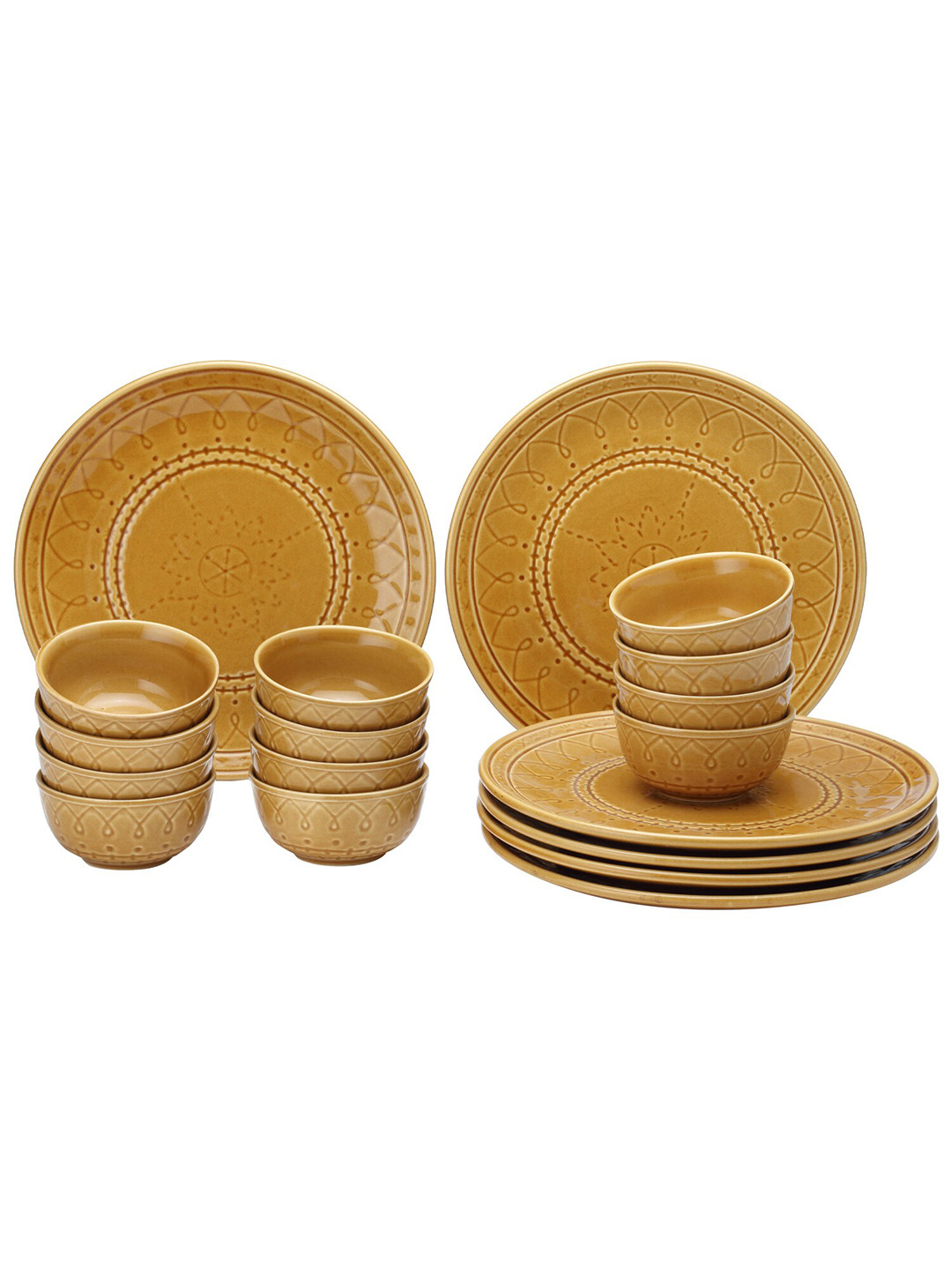 BODHI HOUSE Brown Floral Ceramic Microwave Safe 18 Piece Dinner Set