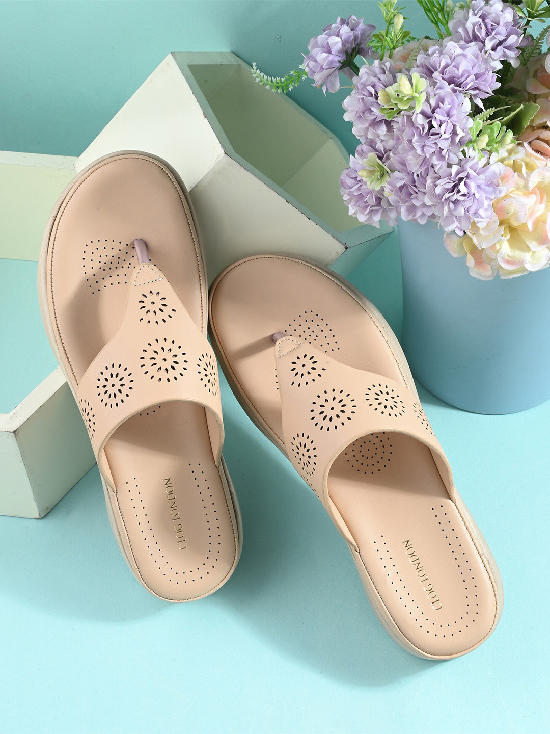 CLOG LONDON Textured Open Toe Flatform Heels With Laser Cuts