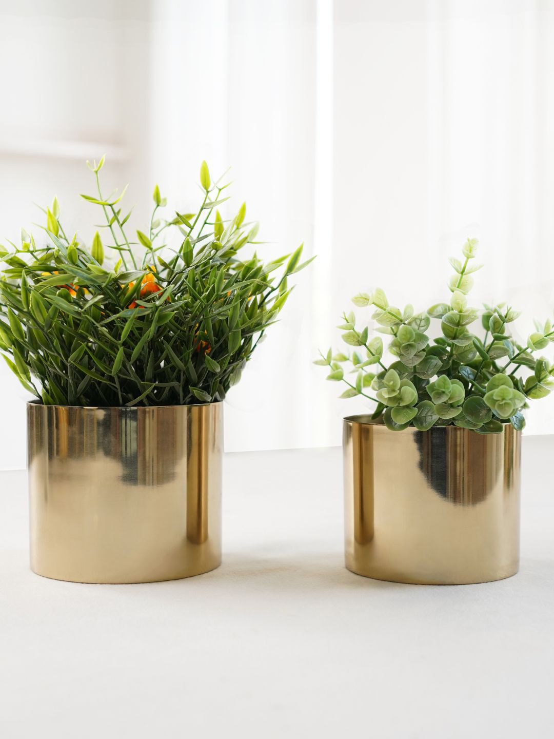 BEHOMA Set of 2 Gold Mini Table-top Metal Planter