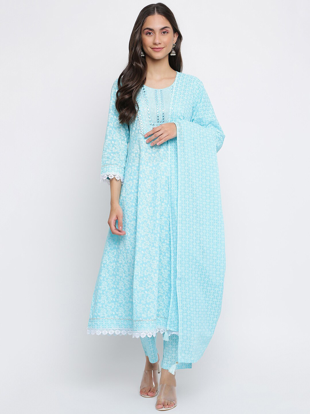 INDIAN KNOTS Floral Printed Pure Cotton Kurta With Palazzos & Dupatta