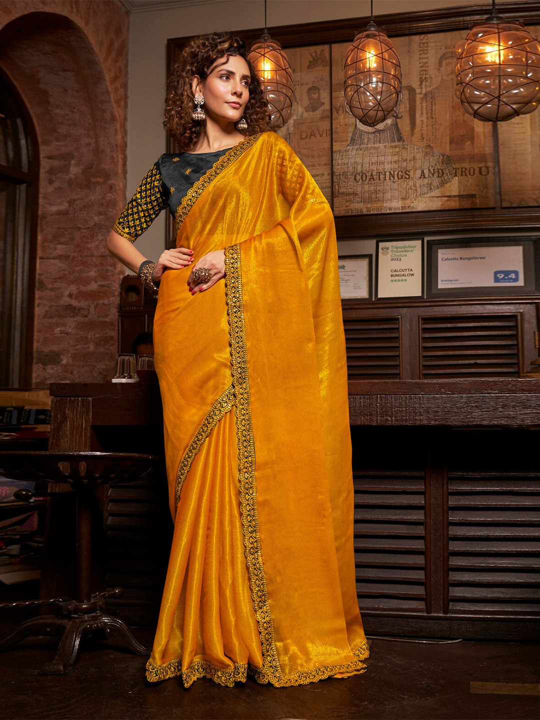 Mitera Mustard Pure Chiffon Saree