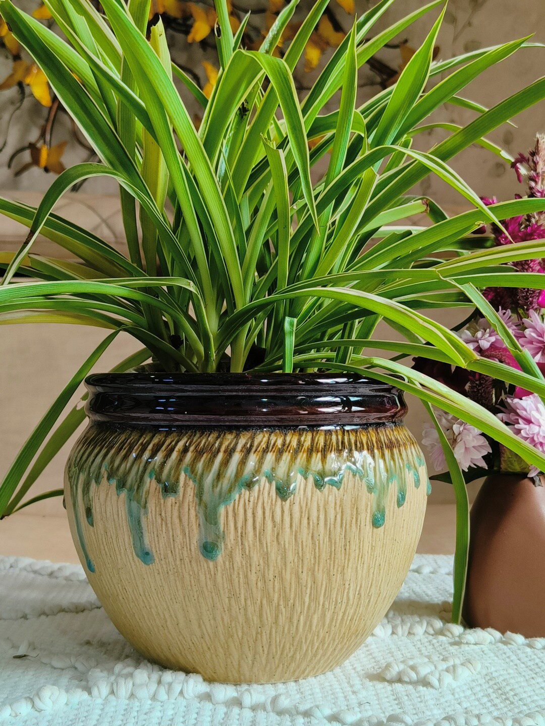 NIYARA Cream Printed Glacier Ceramic Planter