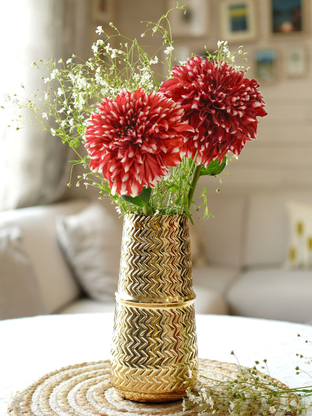 BEHOMA Golden Arrow Embossed Metal Flower Vase