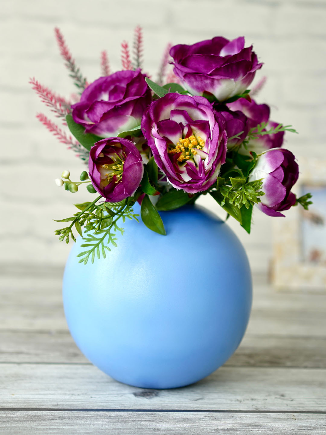BEHOMA Blue Ball Shape Large Metal Flower Vase