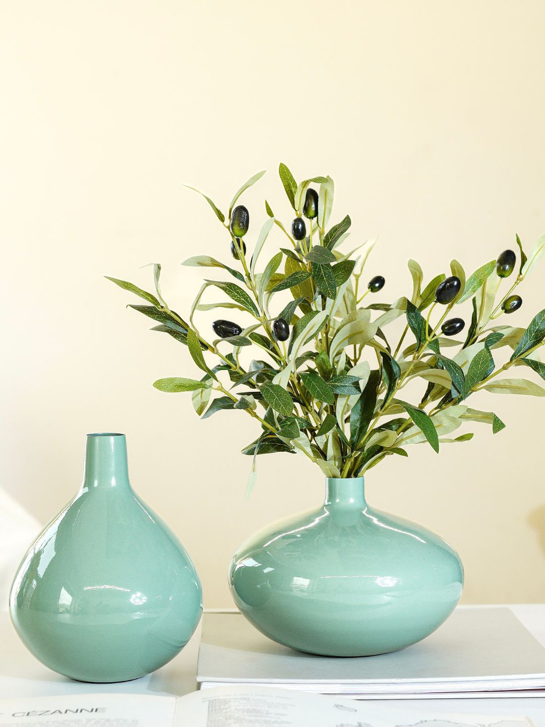 BEHOMA Set of 2 Sea Green Tall & Wide Metal Flower Vase