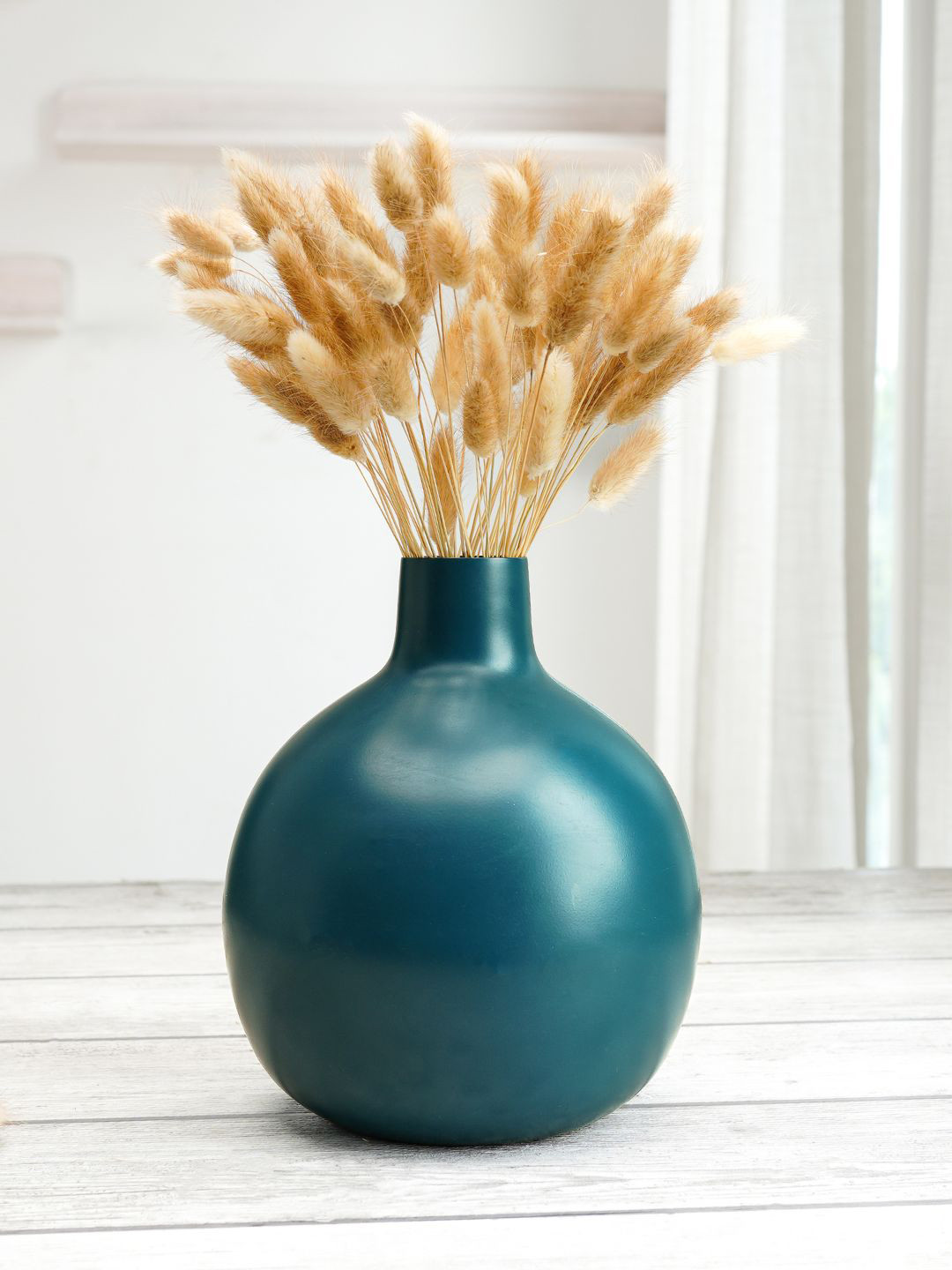 BEHOMA Opal Blue Metal Round Shape Large Flower Vase