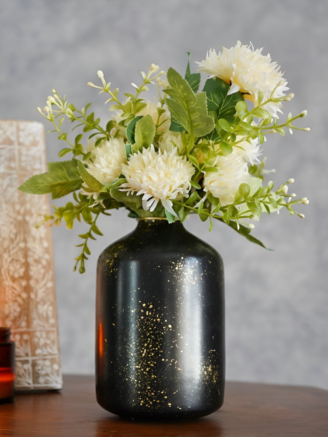 BEHOMA Spotted Black Metal Bud Shape Flower Vase