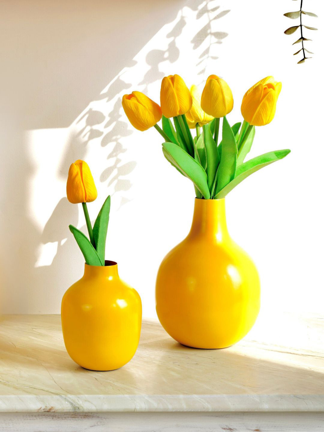 BEHOMA Sunshine Yellow Metal Set of 2 Flower Vase