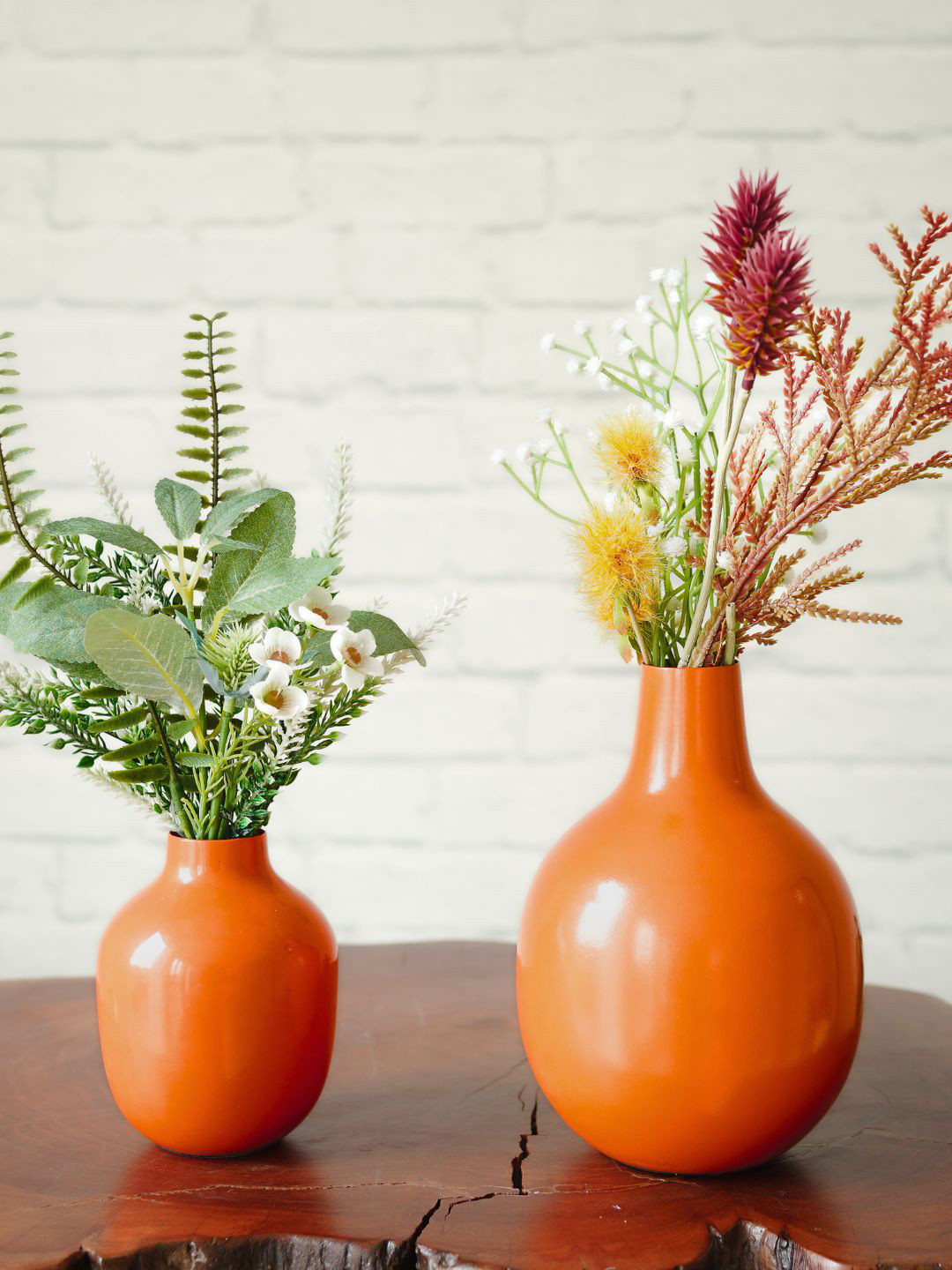 BEHOMA Orange Metal Set of 2 Flower Vase