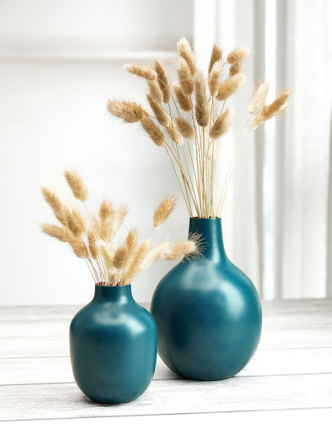 BEHOMA Opal Blue Metal Set of 2 Flower Vase