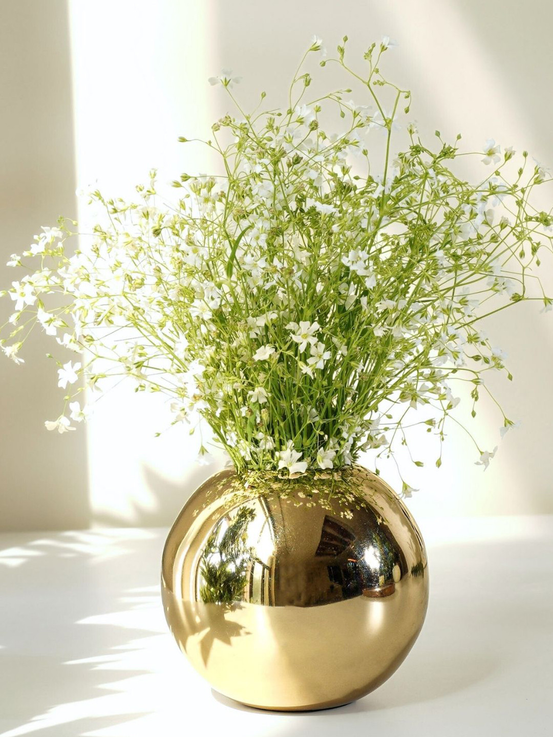 BEHOMA Glossy Golden Metal Small Ball Flower Vase