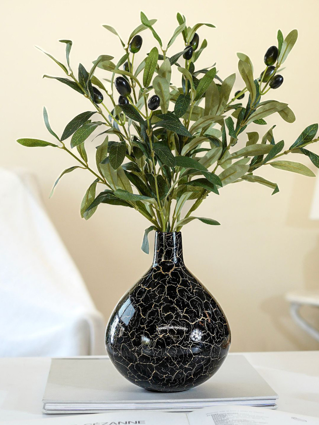 BEHOMA Metal Crackled Black Tall Flower Vase
