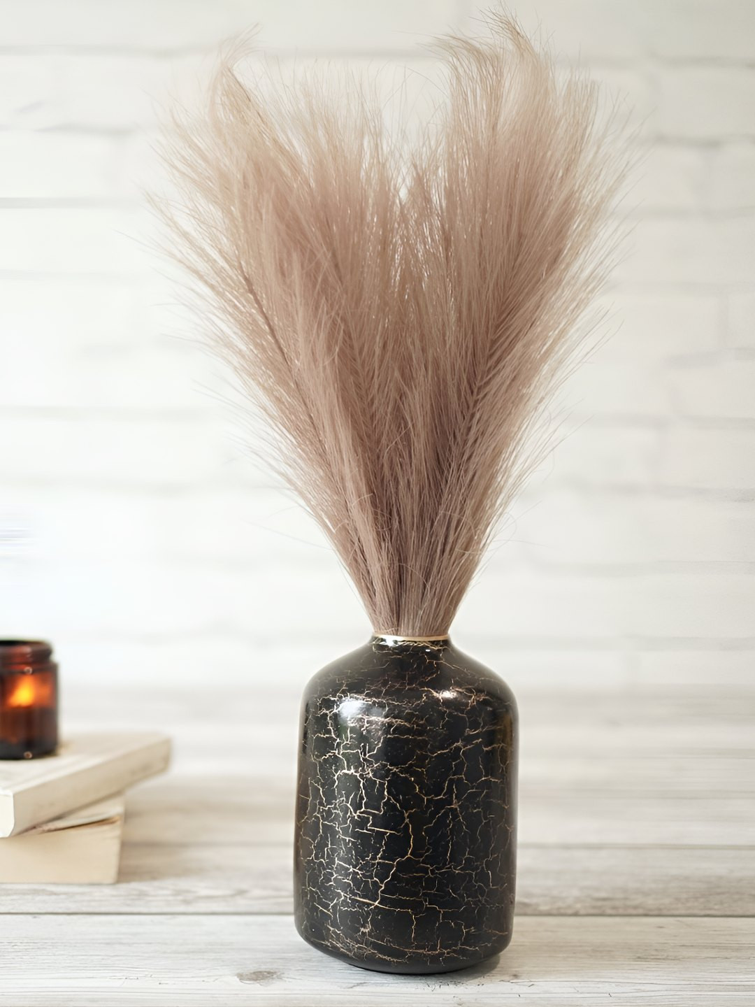 BEHOMA Crackled Black Metal Bud Shape Flower Vase