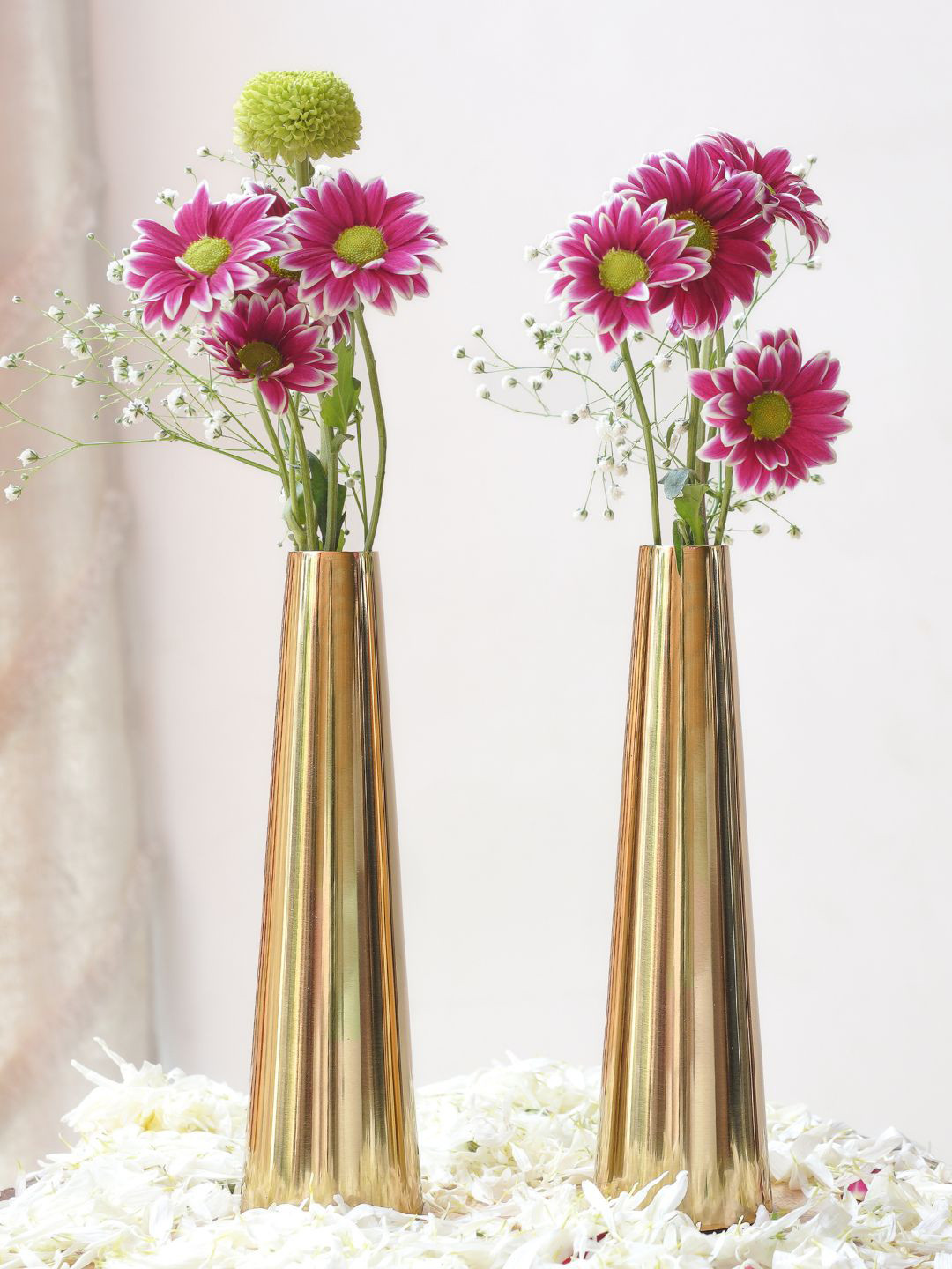 BEHOMA Small Pair of Golden Slim Cone Flower Vase