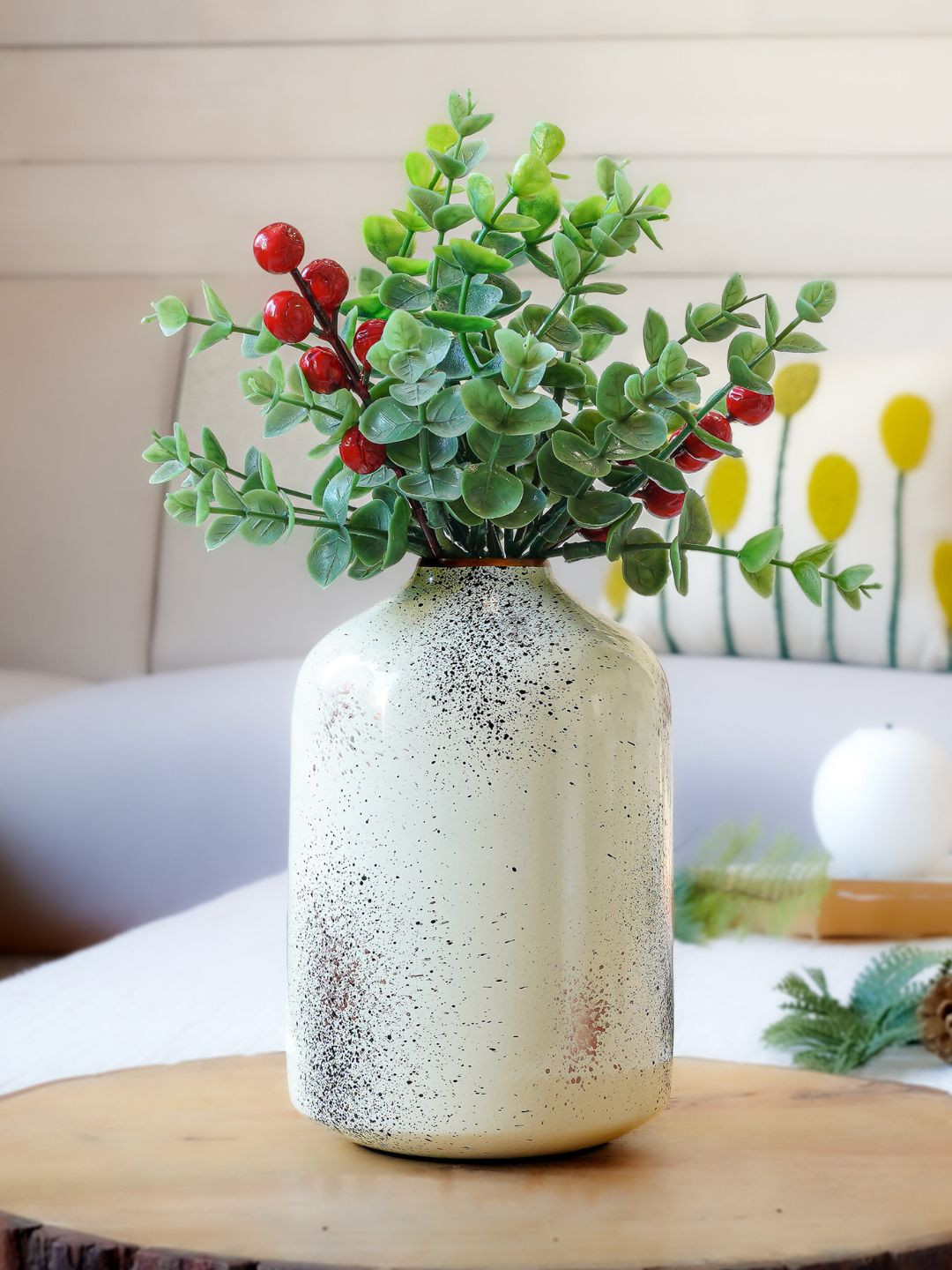 BEHOMA Spotted Off White Metal Bud Shape Flower Vase