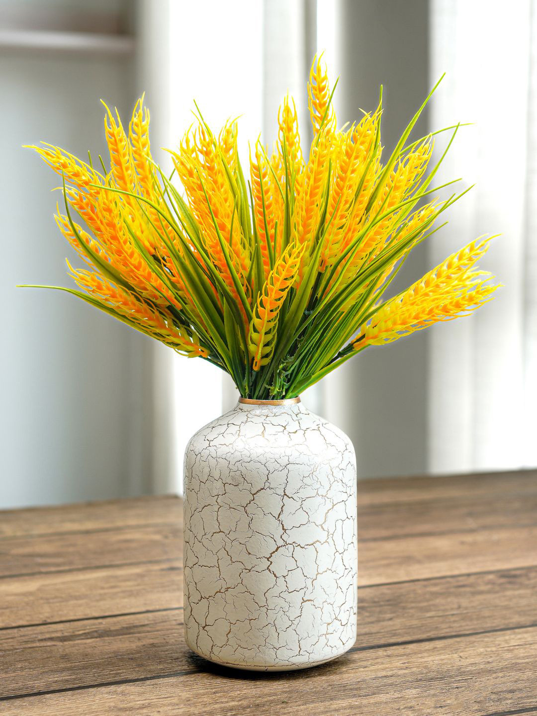 BEHOMA Crackled Off White Metal Bud Shape Flower Vase