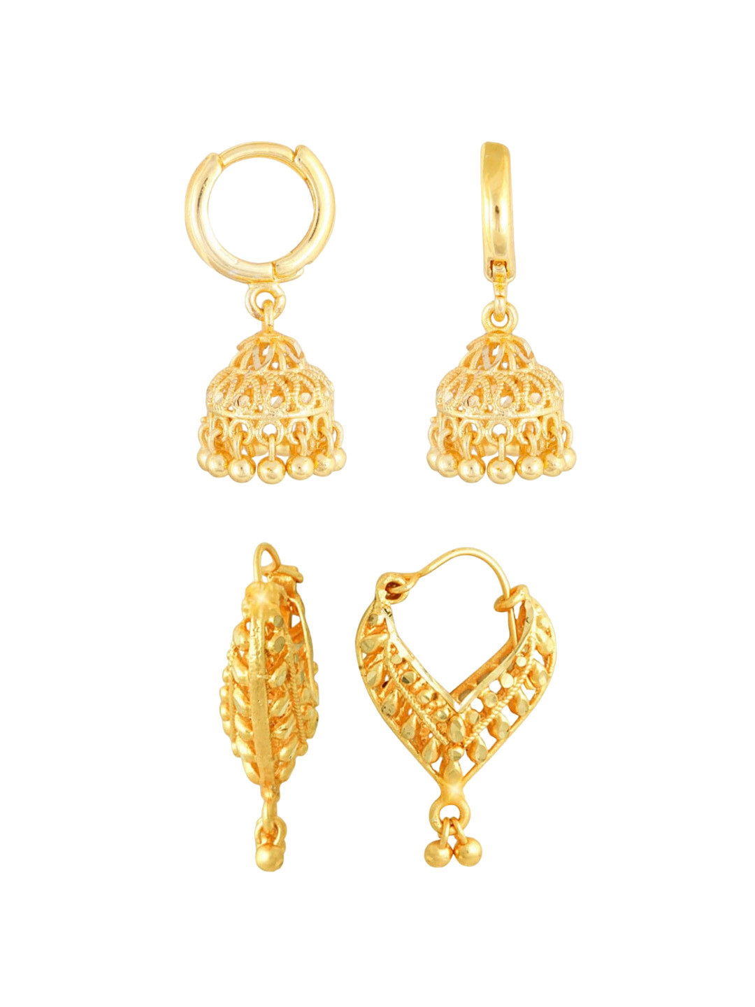 Vighnaharta Set of 2 Gold Plated Hoop Earrings & Jhumkas
