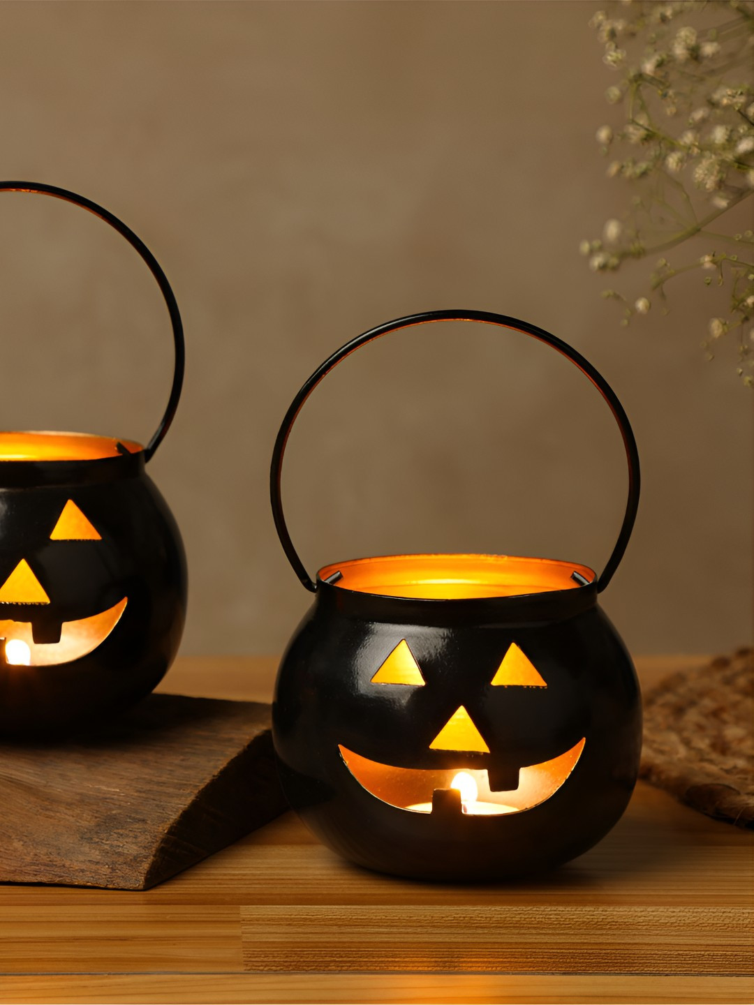 dudki 2 Pieces Black Halloween Face Votive Candle Holder