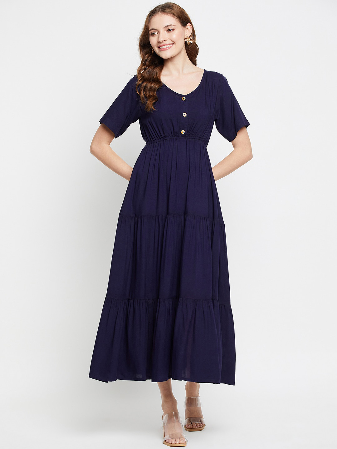 NABIA V-Neck Fit & Flared Midi Dresses