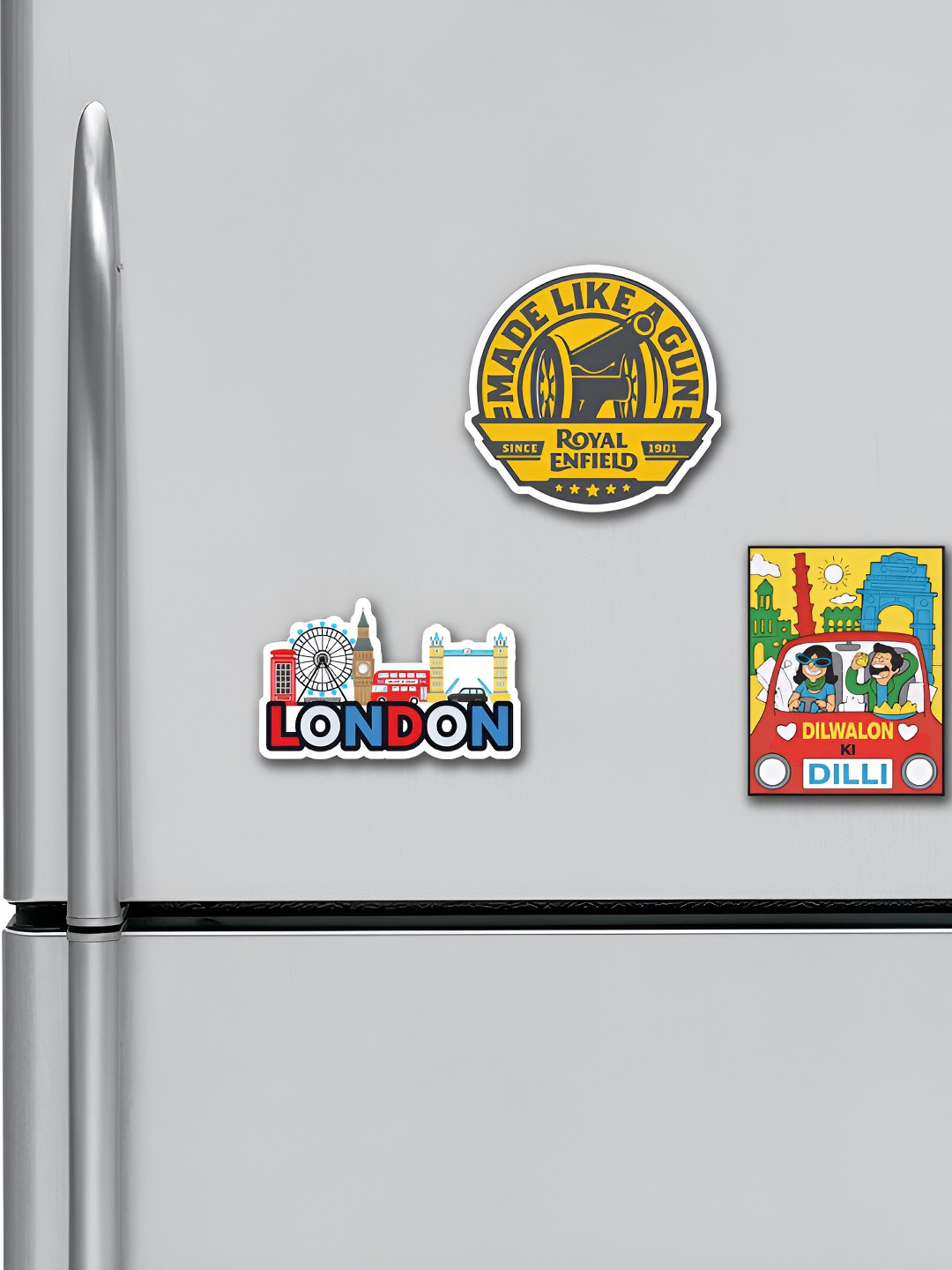 ARTBUG Yellow & Red 3 Pieces Printed MDF Wood Decorative Fridge Magnets