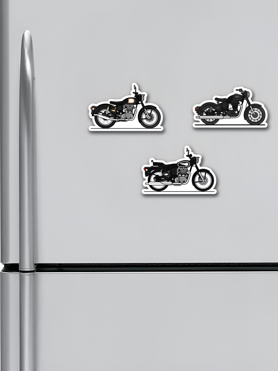 ARTBUG 3 Pieces Black & White Royal Enfield Bullets Printed Decorative Magnets