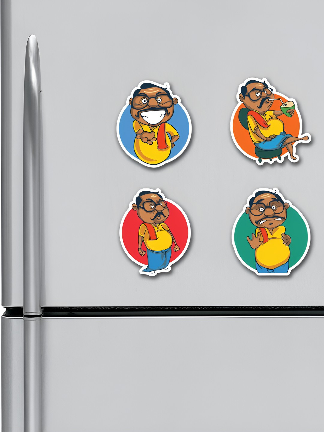 ARTBUG Yellow & Red 4 Pieces South Indian Anna Printed MDF Wood Decorative Fridge Magnets