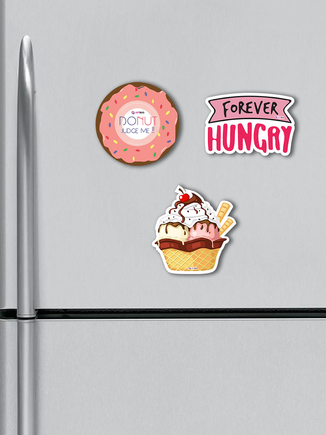 ARTBUG Pink & Brown 3 Pieces Printed MDF Wood Decorative Fridge Magnets