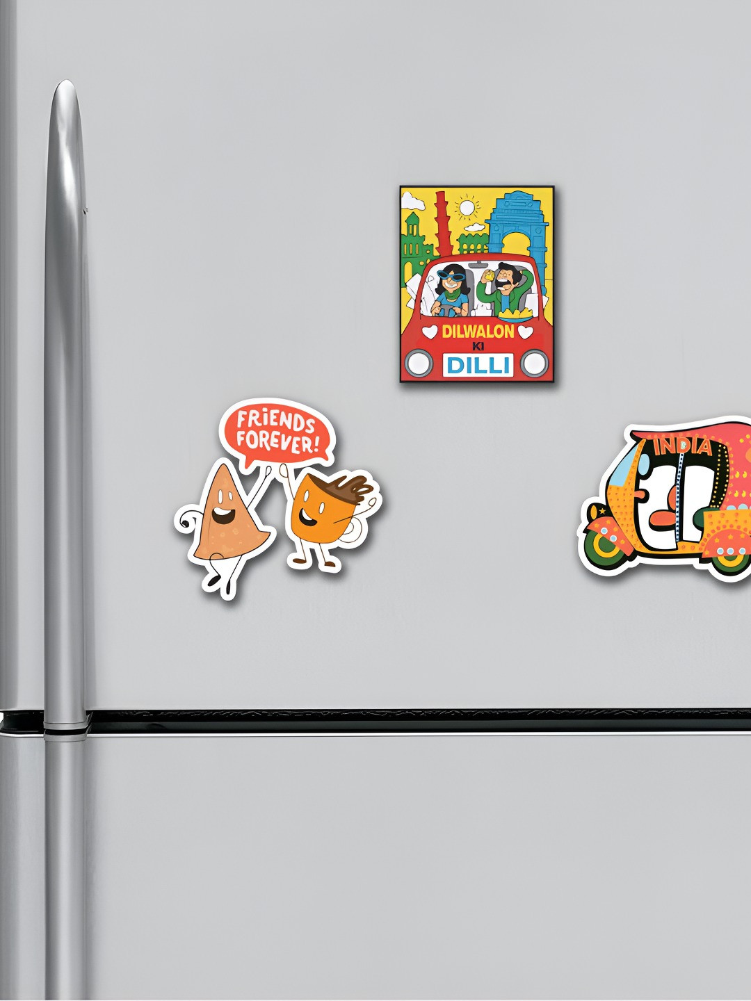 ARTBUG Red & Yellow 3 Pieces Printed MDF Wood Decorative Fridge Magnets