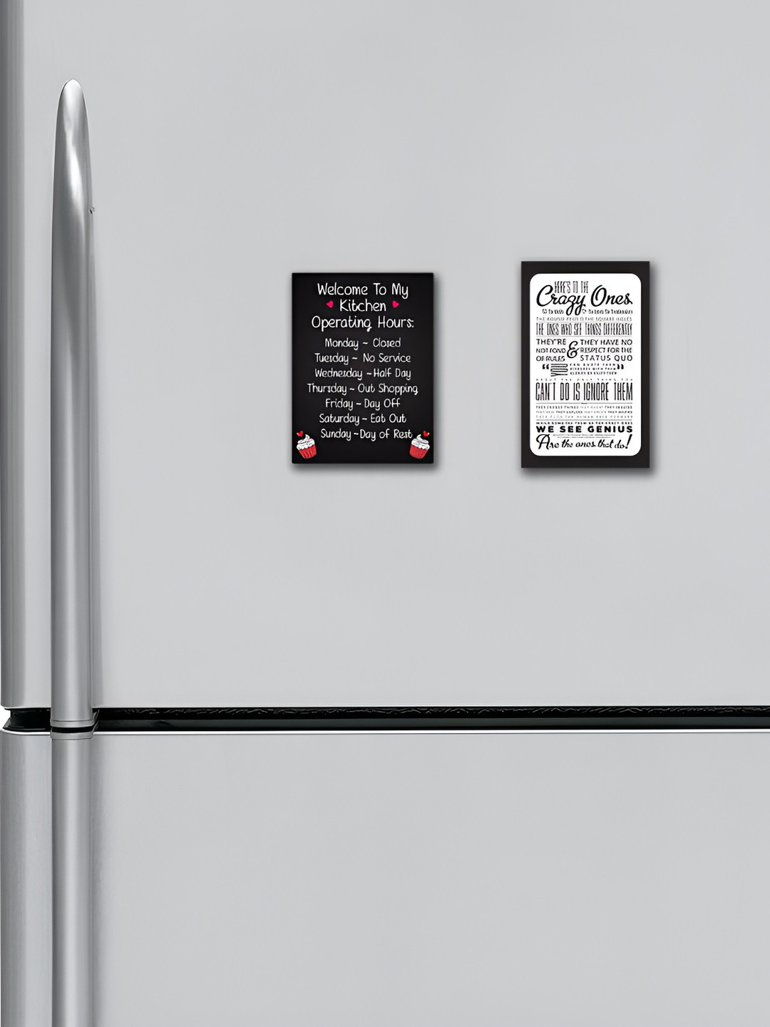 ARTBUG Black 2 Pcs Kitchen or Genius Quotes Printed MDF Wood Decorative Fridge Magnets