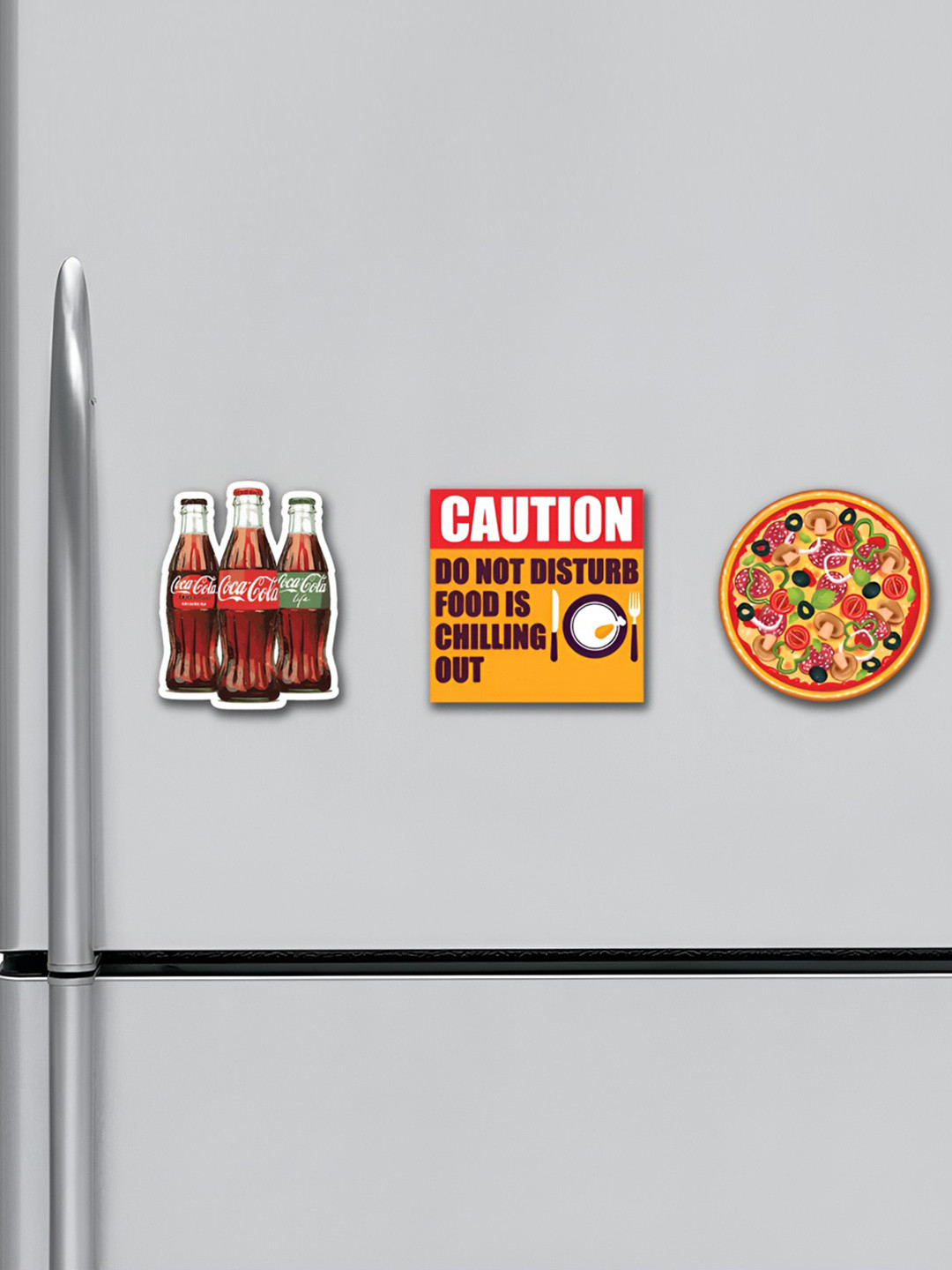 ARTBUG Brown & Yellow 3 Pieces Printed MDF Wood Decorative Fridge Magnets