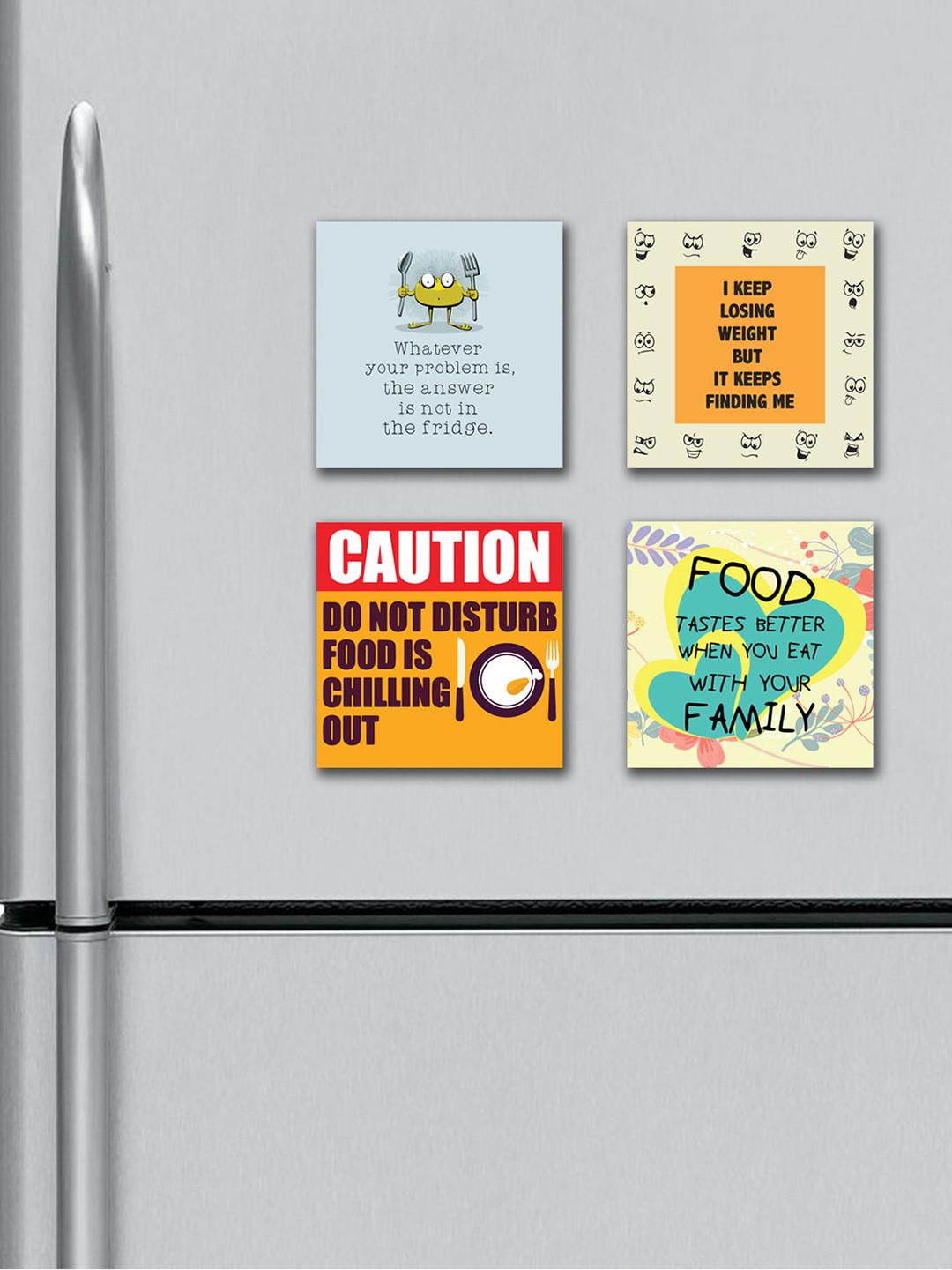 ARTBUG Beige & Orange 4 Pieces Quotes Printed Fridge Magnets