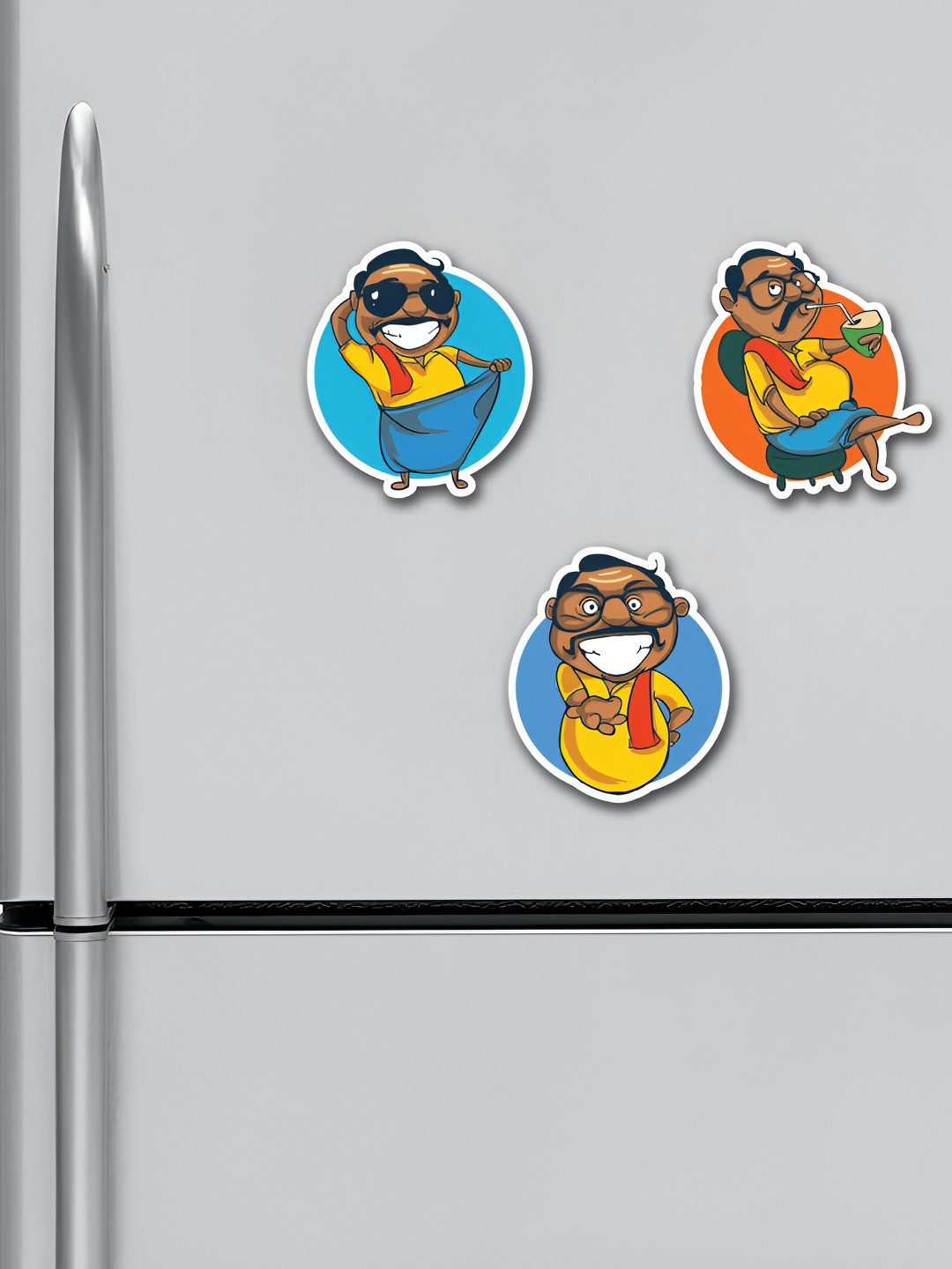 ARTBUG Blue & Yellow 3 Pieces South Indian Anna Patterned Fridge Decorative Magnets