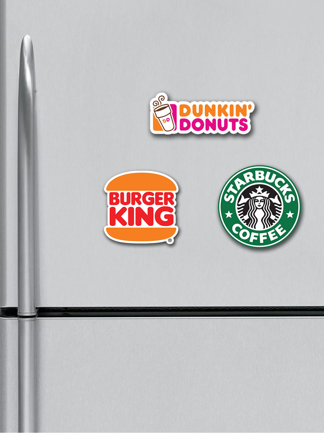 ARTBUG Green & Orange 3 Pieces Donuts, Burger & Coffee Patterned Fridge Decorative Magnets